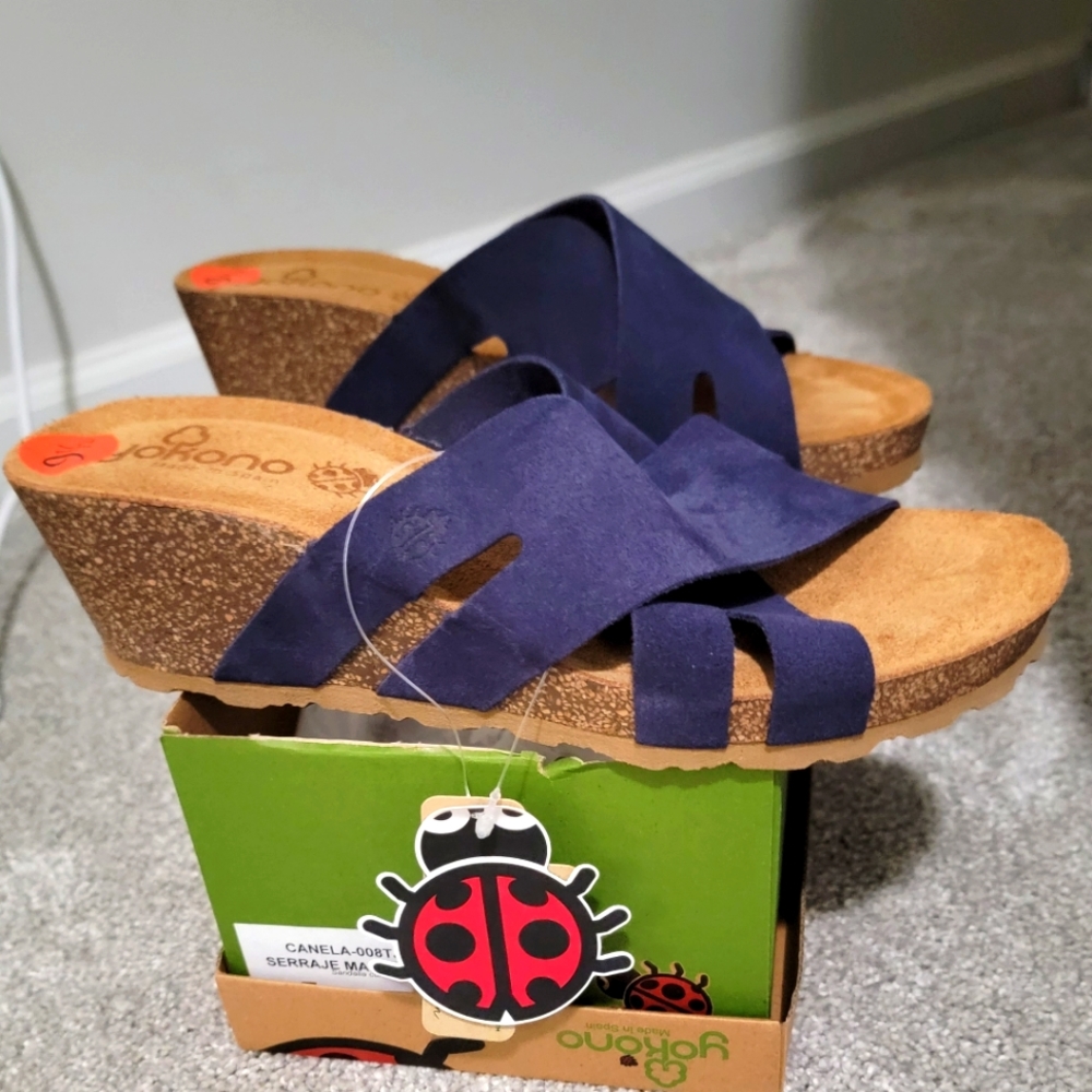 New Blue suede wedge heel sandals sz 9.59.5